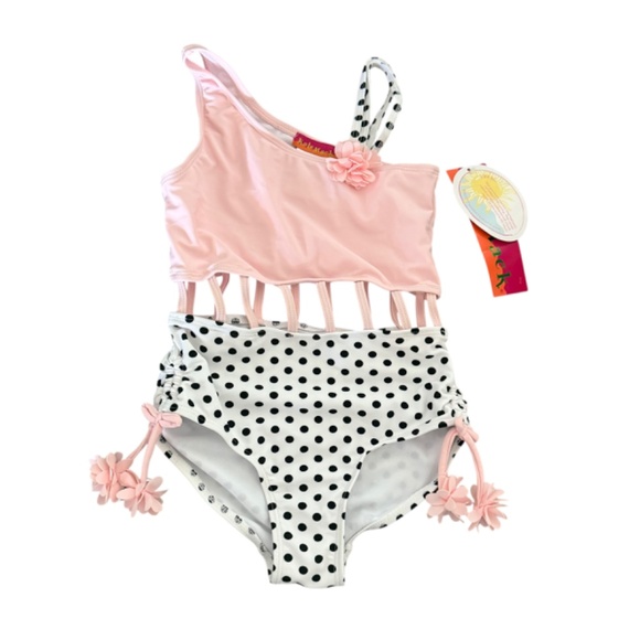 NWT Kate Mack Girlish Charm Black Dot & Pink Swimsuit 6 - Picture 1 of 8
